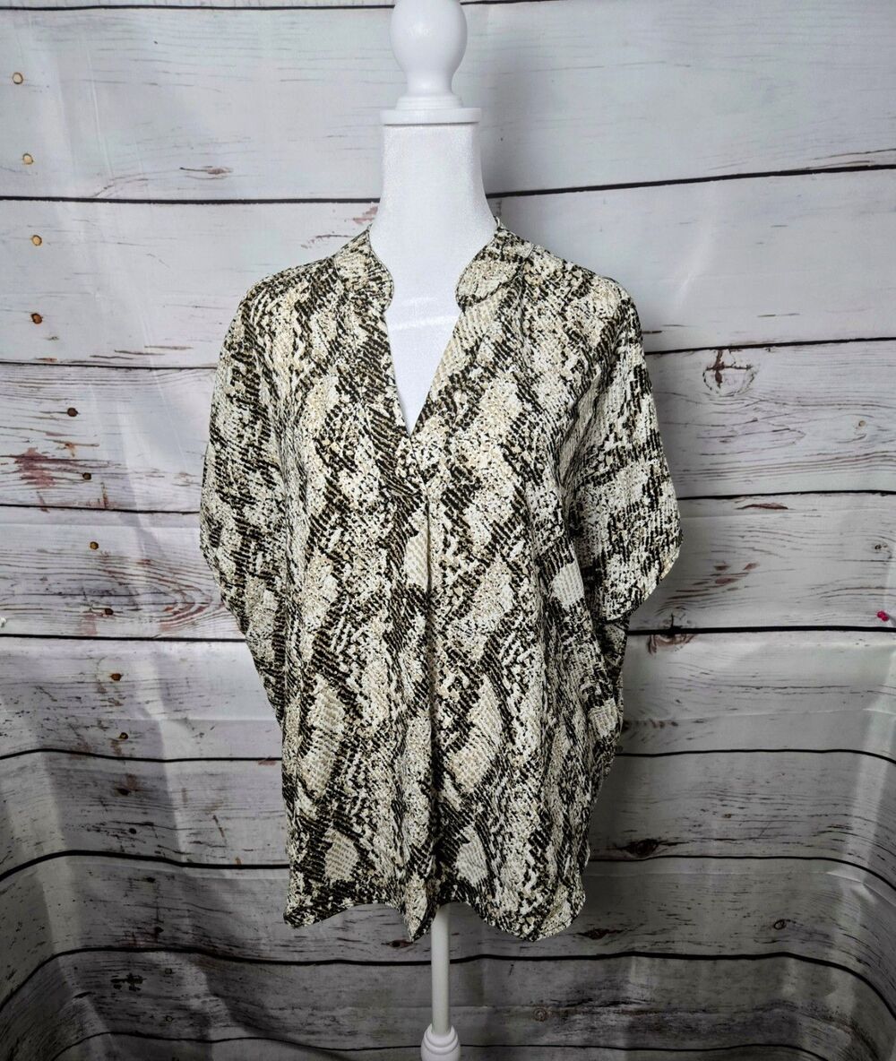 Karlie Womens Top Size Medium Snake Print V-Neck Oversized Dolman Sleeve Blouse